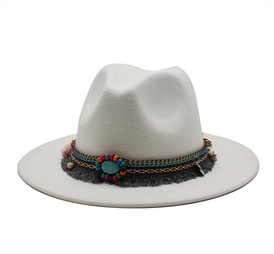AliExpress Amazon eBay Venta caliente sombrero de lana de las mujeres estilo étnico retro ala plana ala grande Jazz sombrero