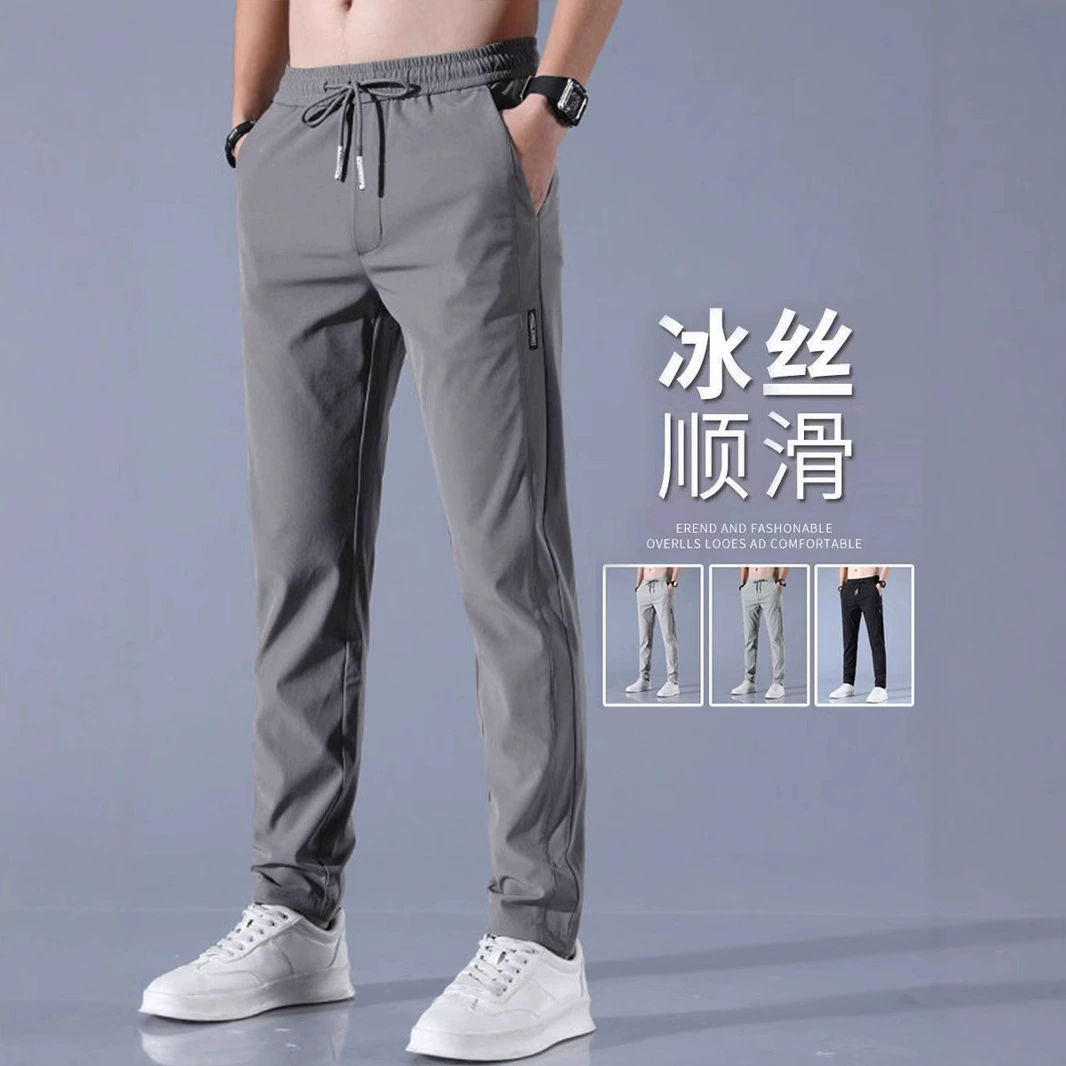 Повседневные штаны из ледяного шелка мужской летний корейский спорт плюс размер модный тренд внешней торговли спот оптовые прямые брюки