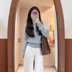 韩系慵懒风圆领套头毛衣女秋冬新款宽松显瘦百搭休闲针织衫上衣潮