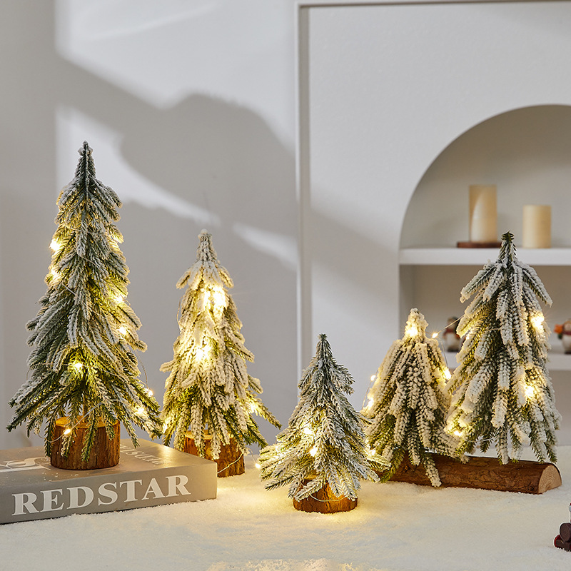 Mini Flocked Snowy Christmas Trees – Desktop PE Powdered Pine Decor With Realistic Frost Effect For Holiday Scenes & Photography_voghion.com