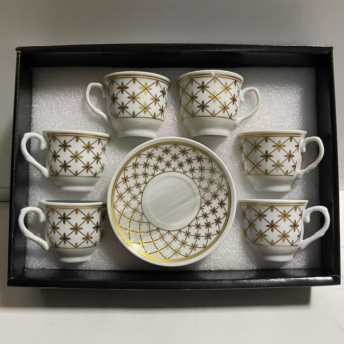 Nuevo conjunto de tazas de café de cerámica europea, tazas de café de estampado transfronterizo, 6 tazas de café de Oriente Medio, 6 platos de café de la tarde