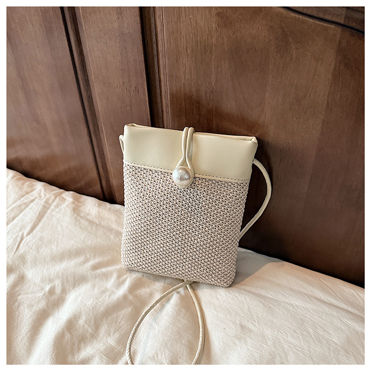 Retro patchwork woven mobile phone bag for women 2025 new summer fashion commuting single-shoulder crossbody pearl bucket bag undefined