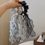 Резинка для волос из жемчуга, повязка на голову, сетка для волос, хвостик с бантиком, аксессуар для волос, французский стиль, популярно в интернете