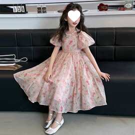 女童2026夏季新款韩版洋气中大童礼服公主裙雪纺碎花连衣裙
