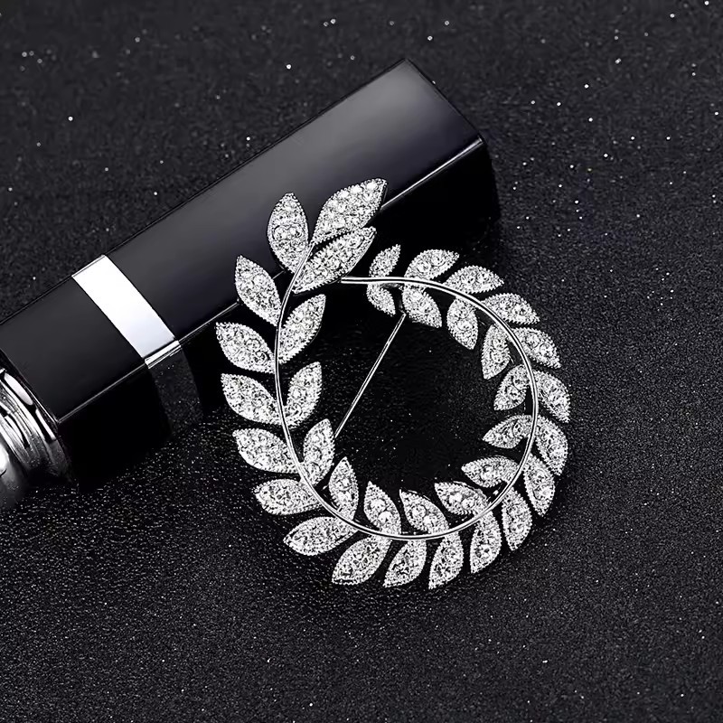 Spilla in strass ramoscello d olivo elegante spilletta per giacca_voghion.com
