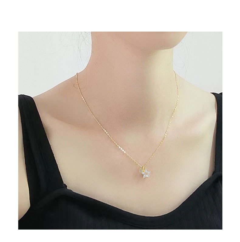 Flower Pattern 925 Sterling Silver Cable Chain Plating Flower Pendant Necklace