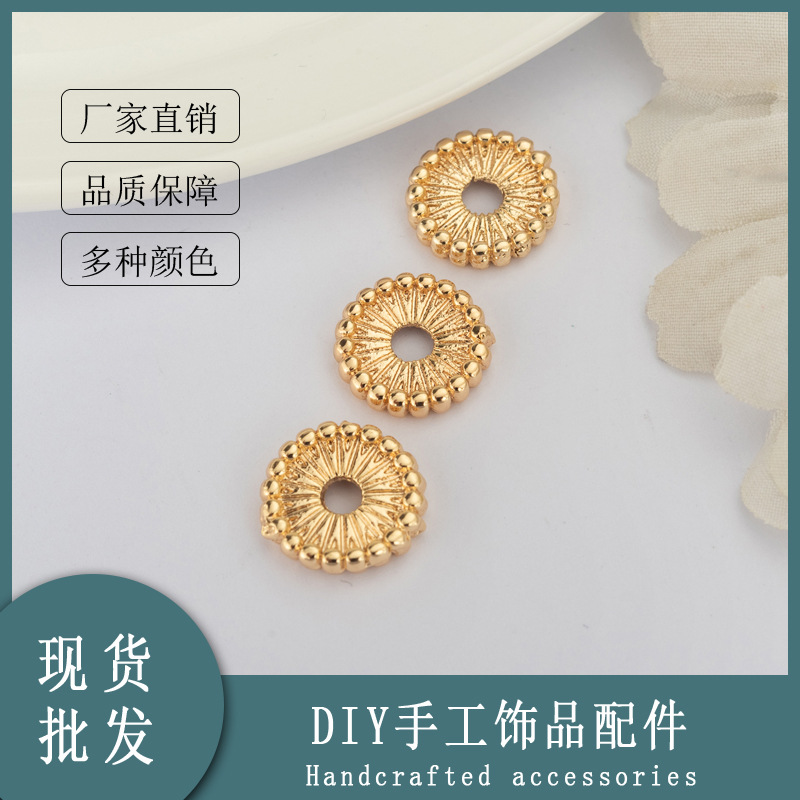 众兴饰品DIY配饰 铜镀金圆形花配件现货批发|ms