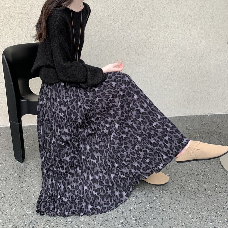 2025新款秋冬时髦又复古感豹纹半身裙女松紧腰显瘦时尚气质半裙子|undefined