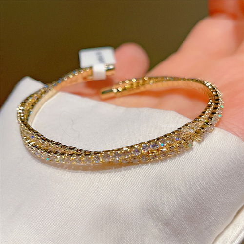 Luxury Modern Cross Bracelet Set with Full Diamond Plated 14K Gold Zirconia Ring Elegant Jewelry for Women Wholesale J301 