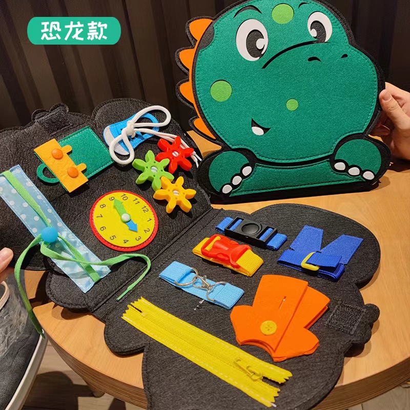 Montessori dinosaurio sentía tablero de aprendizaje ocupado Junta educación de la primera infancia niños Ilustración rompecabezas fieltro tablero de educación temprana Tablero de aprendizaje
