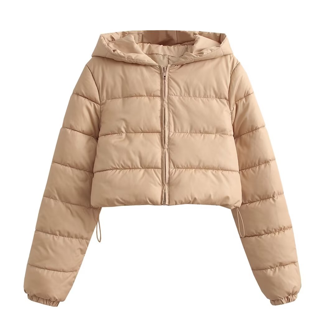 solid color long sleeve hooded crop cotton jacket NSAM138944