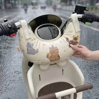Children's electric vehicle four-season anti-collision head protector, waterproof soft cushion, universal front-mounted baby seat for electric bikes (Elektromobil üçün bamper qoruyucu yastıqlar) - beige-kitten-one-size-fits-all