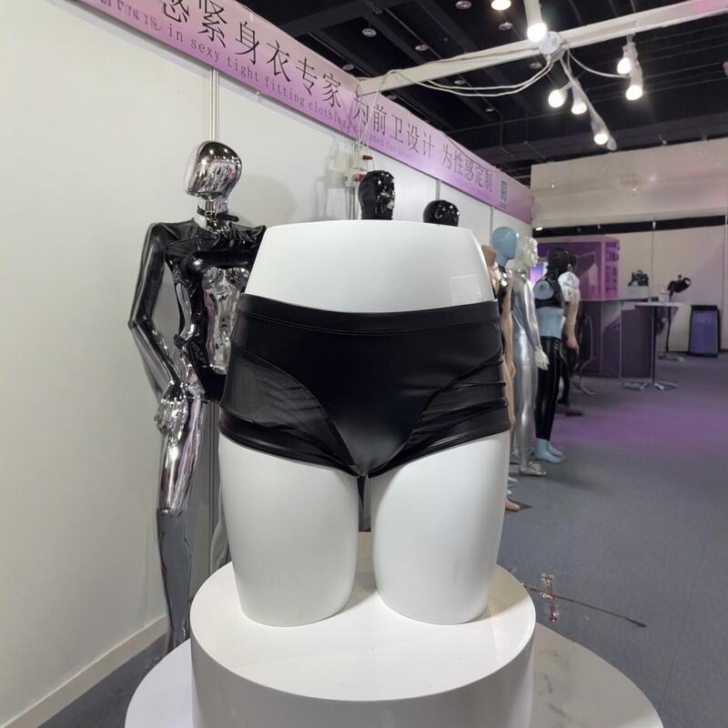 Charming Gk81 Oil Surface Latex Ammonia Women's Underwear Sexy Silk Gauze Splicing Tight Shorts Fashion Catwalk Mid-Waist Inner