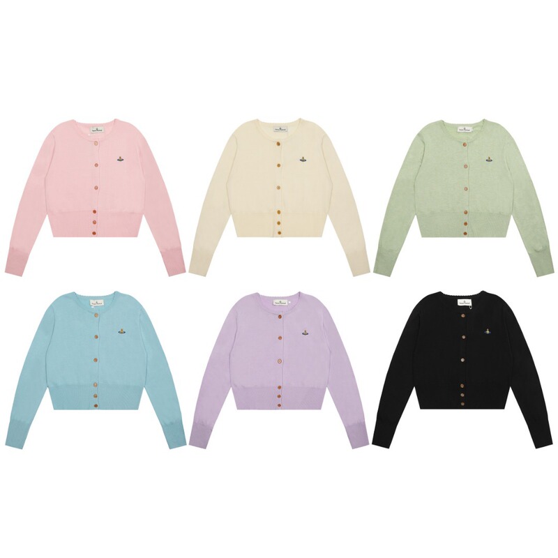 25Vivienne Westwood Queen Mother Vivian Saturn Embroidered Women's Wool Knitted Sweater Cardigan