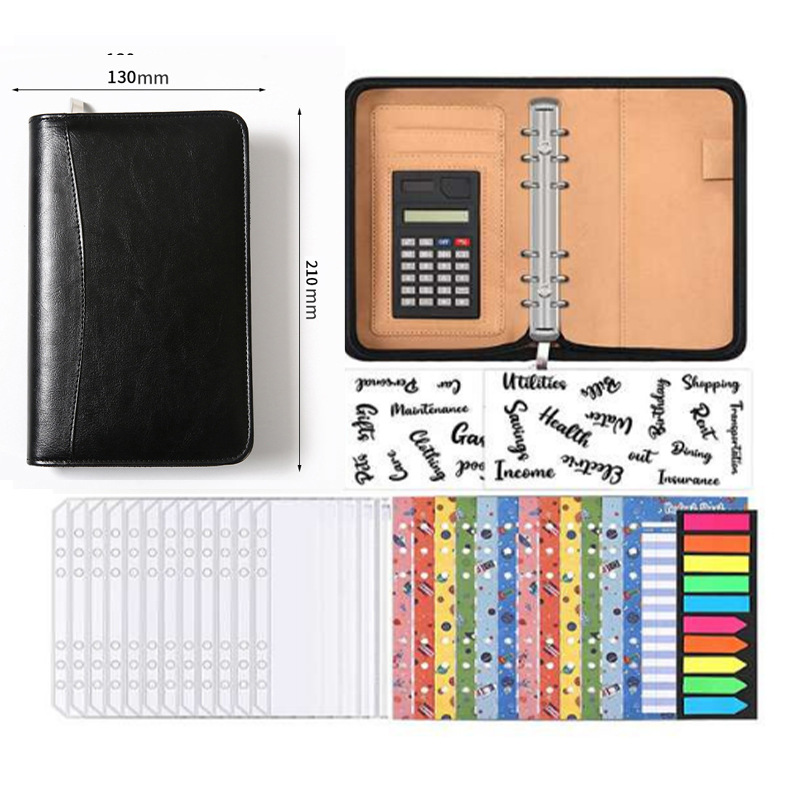 Bolso al por mayor de la cremallera del diario de las hojas sueltas del negocio del color sólido con el logotipo impreso de la libreta multifuncional de la calculadora