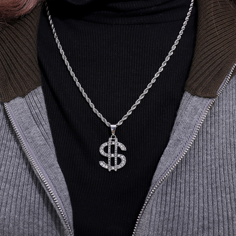 Hip-Hop exagerado europeo y americano cornucopia símbolo de dólar collar de aleación con diamantes personales joyas colgante hombre hipster