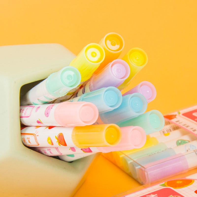 HD74 marcador de marcado de examen de estudiante resaltador 6 tipos de sabor de fruta resaltador de doble cabeza DIY fragancia pluma de cuenta de mano