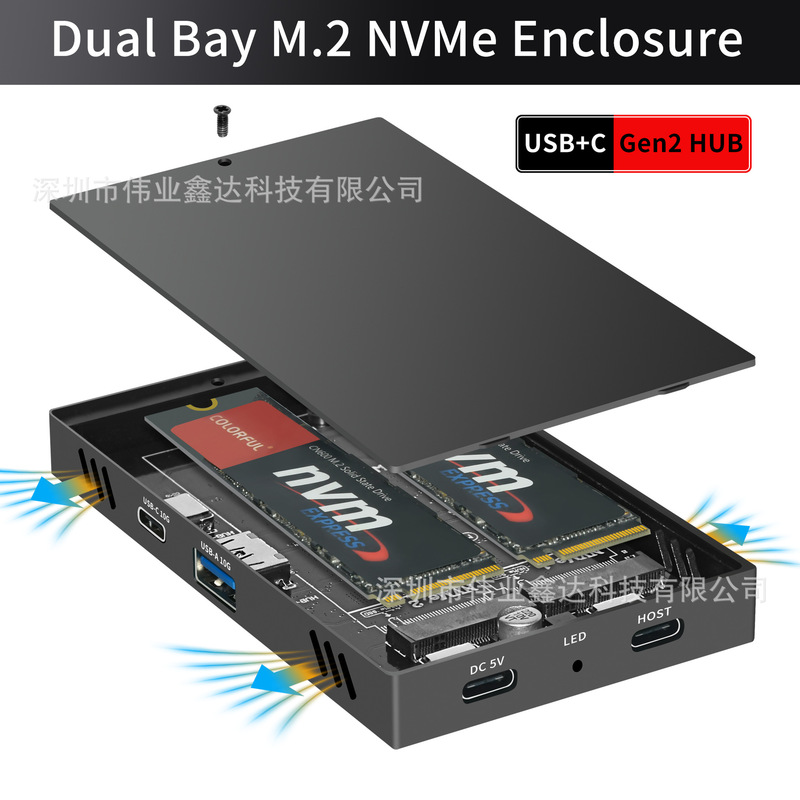 M.2 NVMe dual-position hard disk box gen2 10Gbps HUB four-in-one docking station
