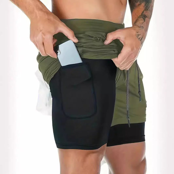 Cross-Border Men's Sports and Leisure Outdoor Fitness Running Training Pants Two-In-One Men's Shorts