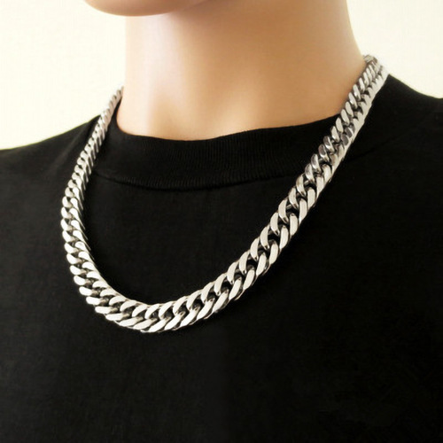 Men's bold titanium steel necklace, women's lengthened versatile sweater chain—multi-layered, Japanese/Korean-style thick Cuban link in stainless steel.