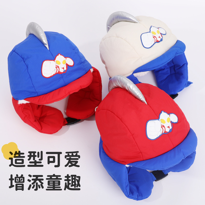 奥特曼帽子围巾耳罩冬季儿童卡通帽子内里加绒加厚护耳中小童帽子|undefined