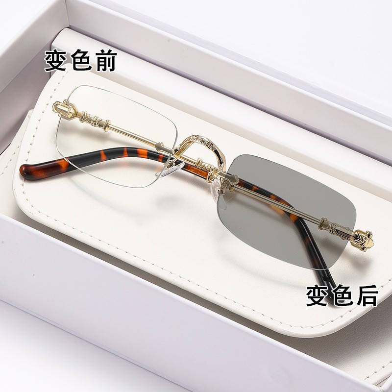 无框近视变色镜素颜金丝无框眼镜高级感无边镜框纯欲防蓝光近视镜