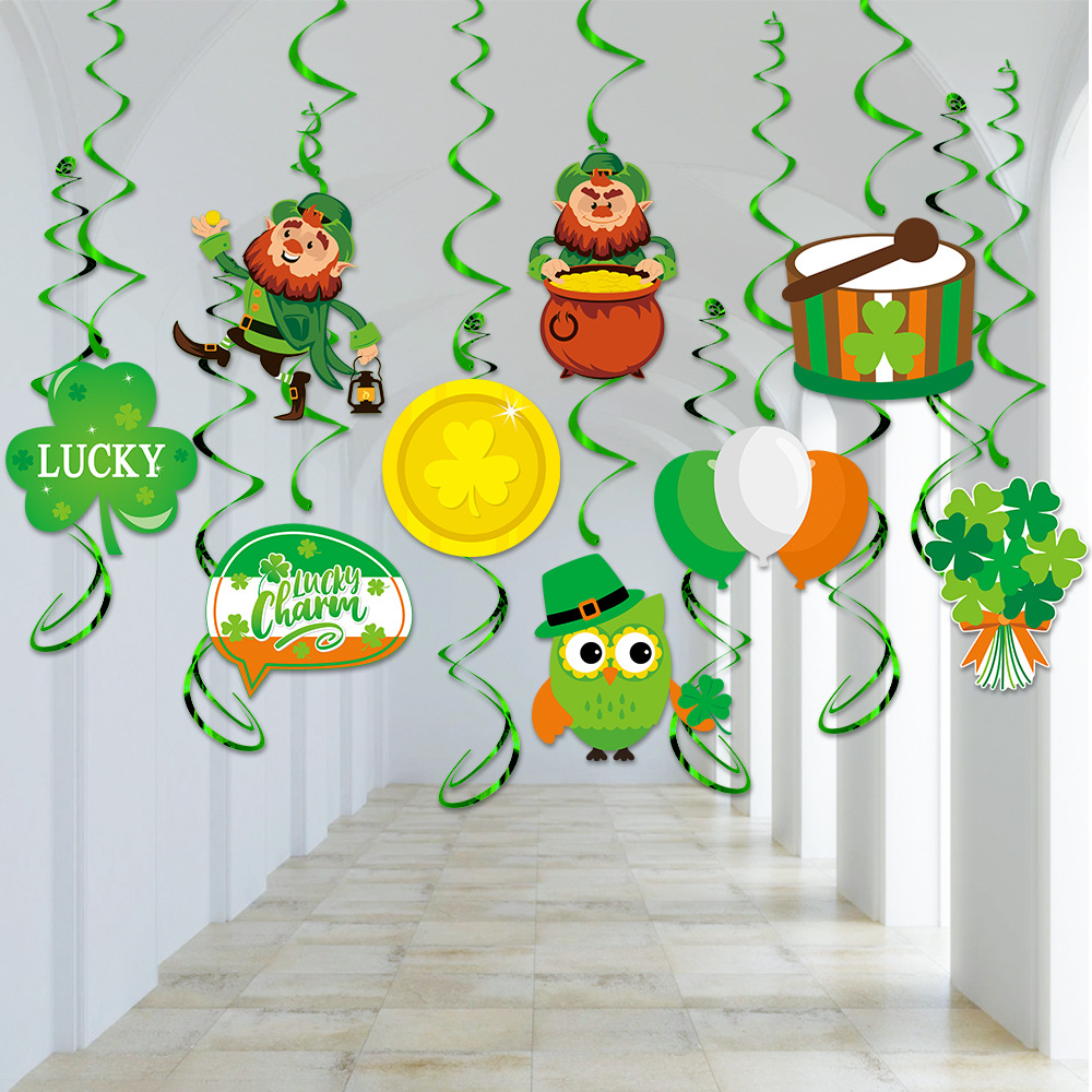Nuevo Día de San Patricio decoración del partido etiqueta espiral sombrero verde decoración del Festival trébol adornos en espiral