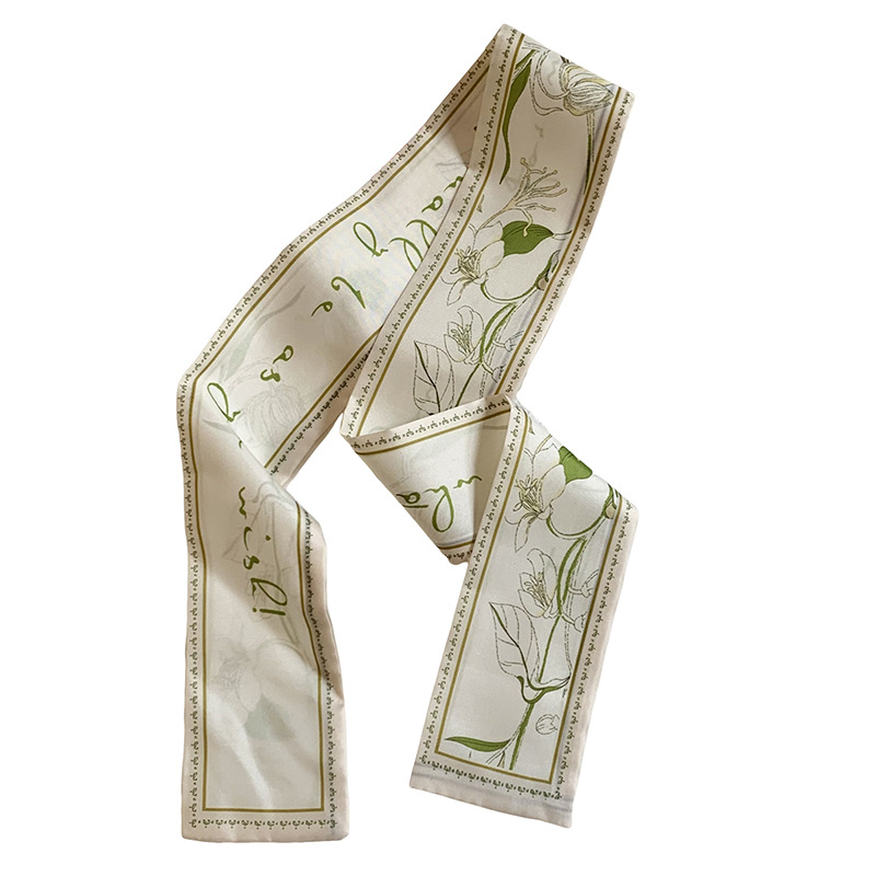Pañuelo de seda largo, atmósfera coreana, nueva serie fresca, temperamento, pañuelo en la cabeza de alta gama, cinta para el cabello, bolsa para el cabello, cinta