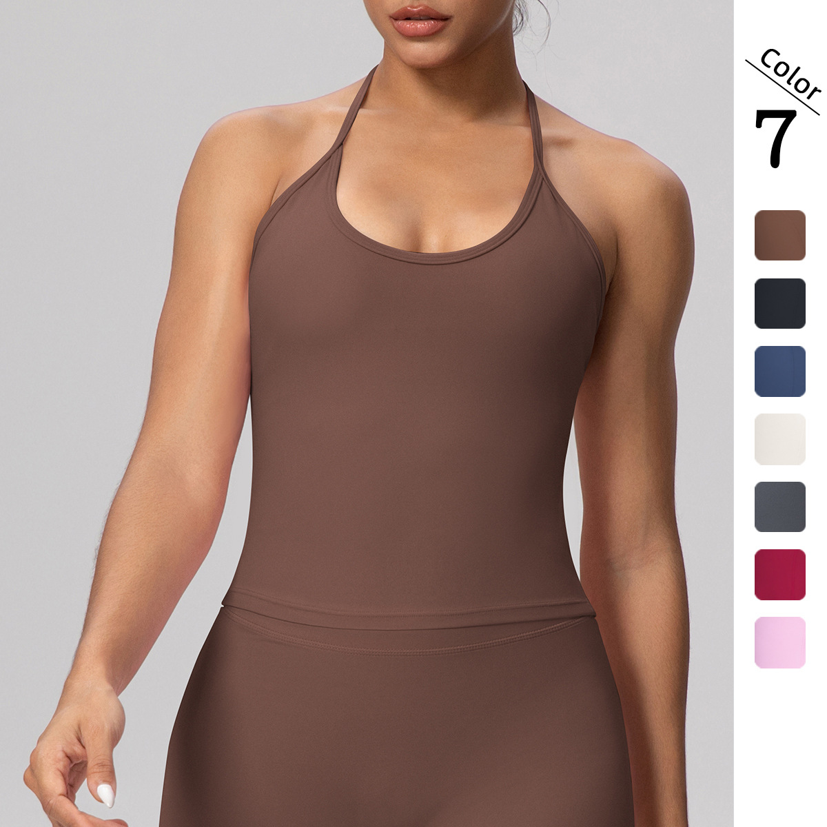 Transfronterizos europeos y estadounidenses de color sólido de alta elasticidad correa apretada cuello colgante ropa interior deportiva de entrenamiento para correr ropa de yoga chaleco para mujeres
