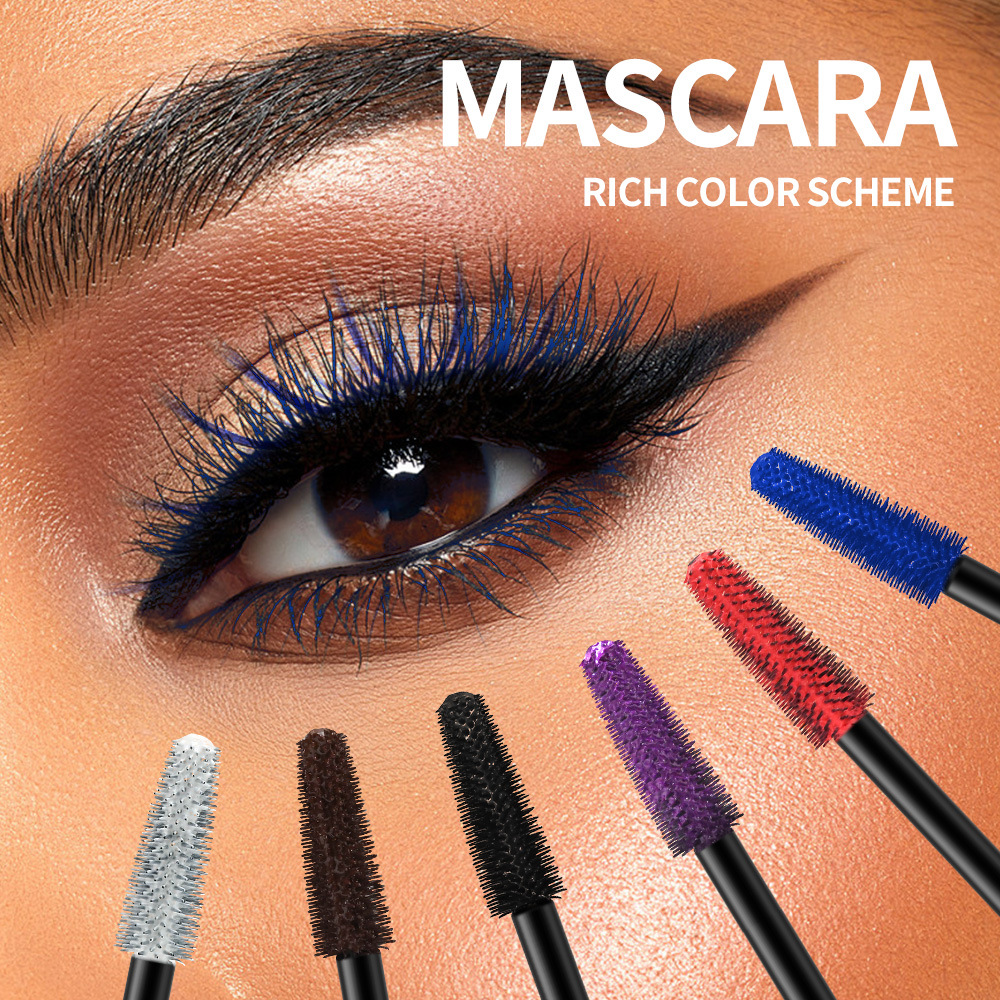 Transfronterizo XXL seis colores blanco negro azul rojo púrpura marrón rímel de color estirado denso impermeable no mancha fácil de quitar el maquillaje
