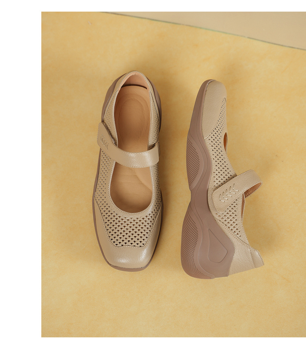 Giày sneaker nữ đế dày da cừu quai ngang lỗ rỗng — màu trắng ngà chi tiết 14