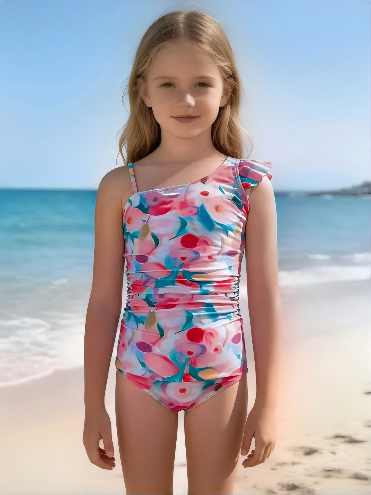 Fato de banho de uma peça retro com estampado para meninas_voghion.com