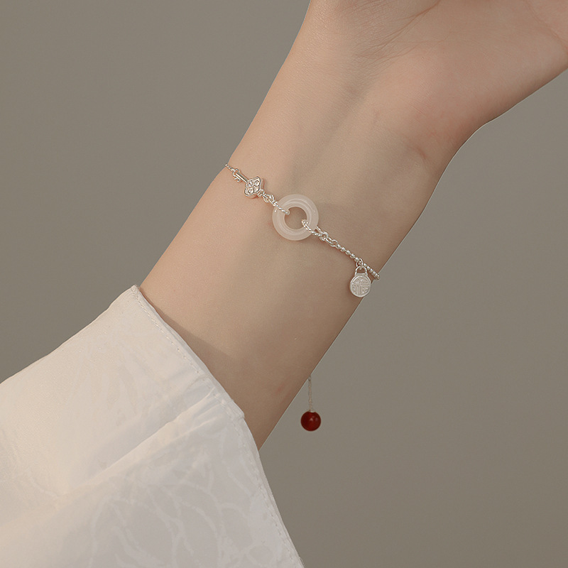 Chalcedony Ping An Buckle Fu Brand Bracelet Women's s925 Sterling Silver High-end Niche Antique Exquisite New Style Stacked Good Luck