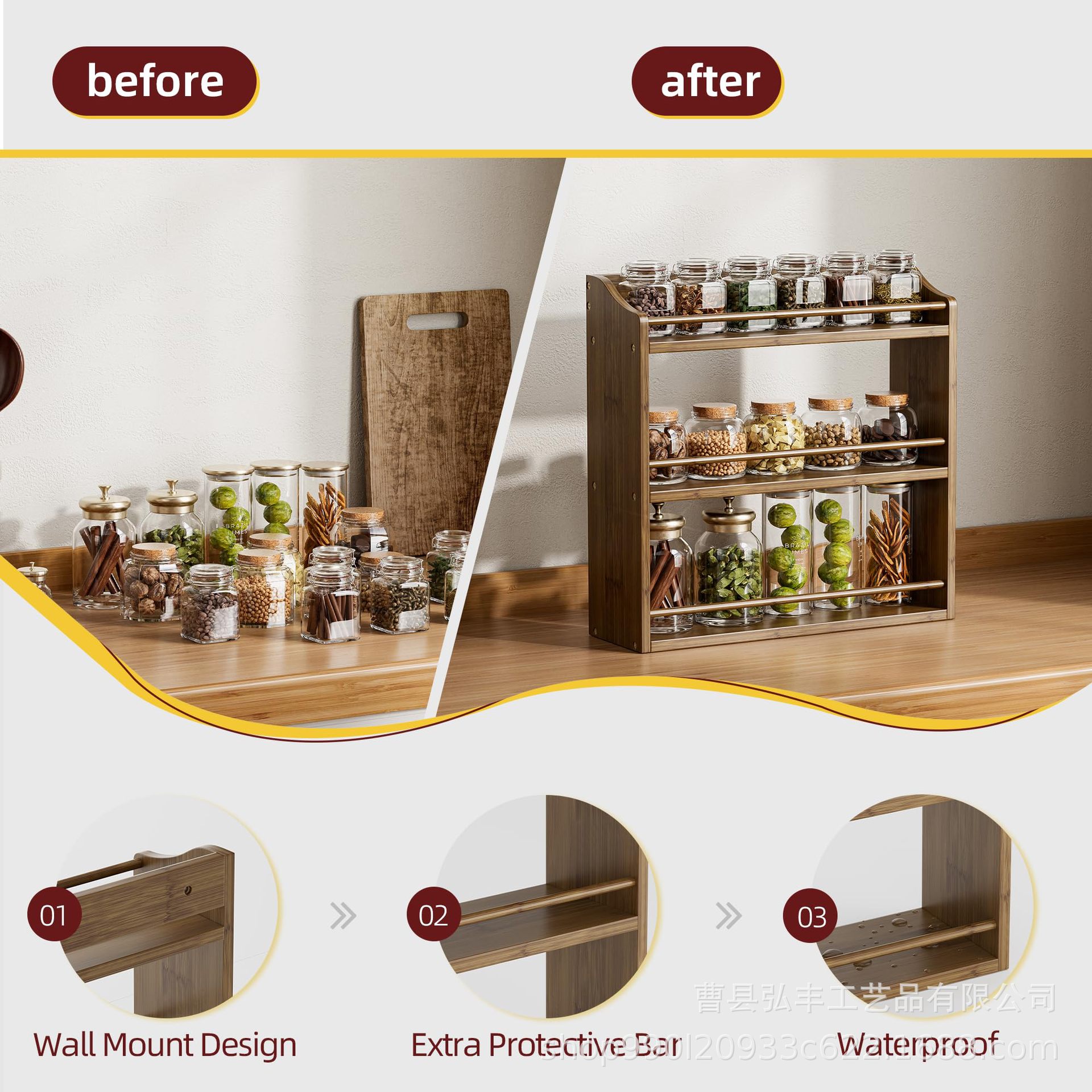 Cross-border bamboo spice storage rack kitchen multi-layer desktop…