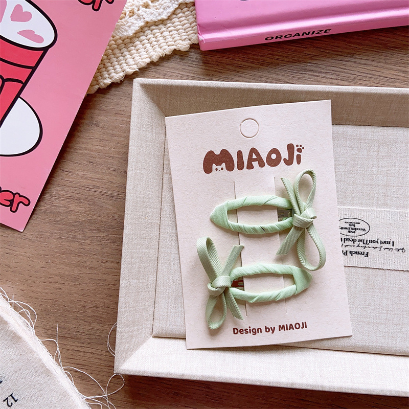 儿童春季小清新纯色基础BB夹女童手工手打蝴蝶结发夹亲子款侧边夹详情6