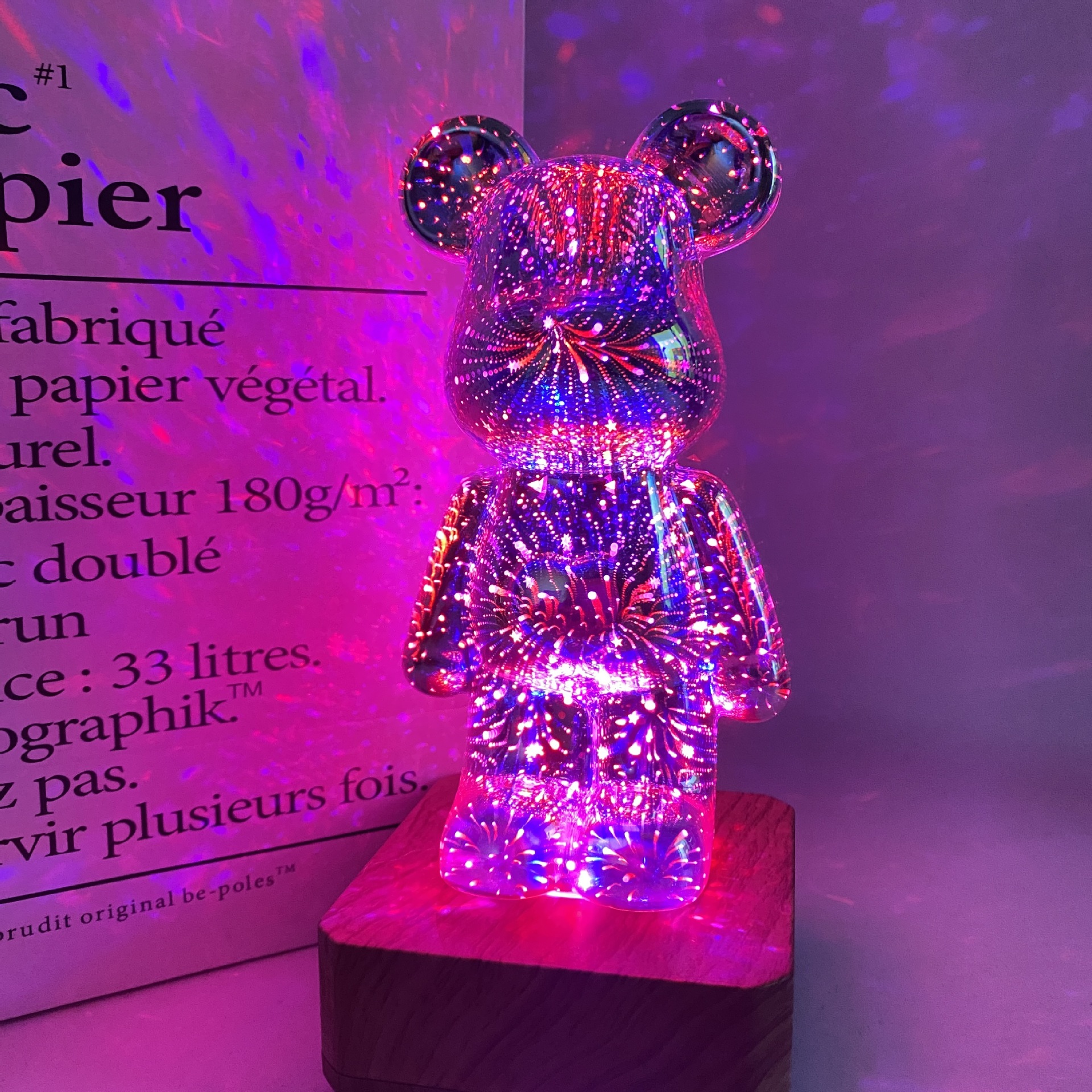 3D fuegos artificiales oso lámpara de mesa USB plug-in de cristal RGB noche Luz Decoración decorativa lámpara atmósfera Luz de dibujos animados oso Luz