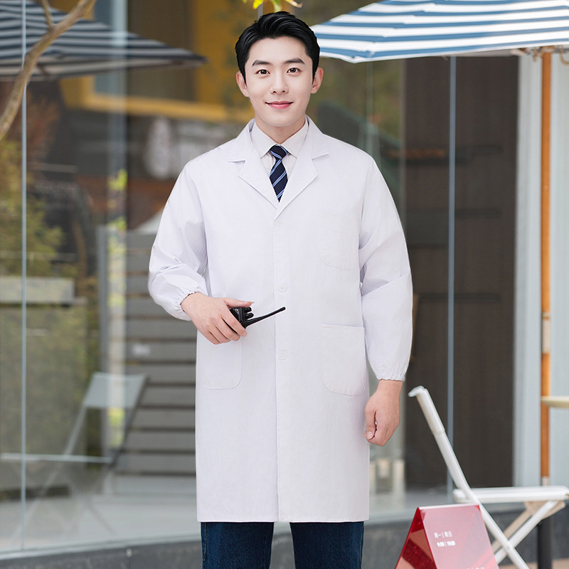 白衣長袖医師服秋冬モデル厚手男性医師看護師服実験服半袖コート学生作業服