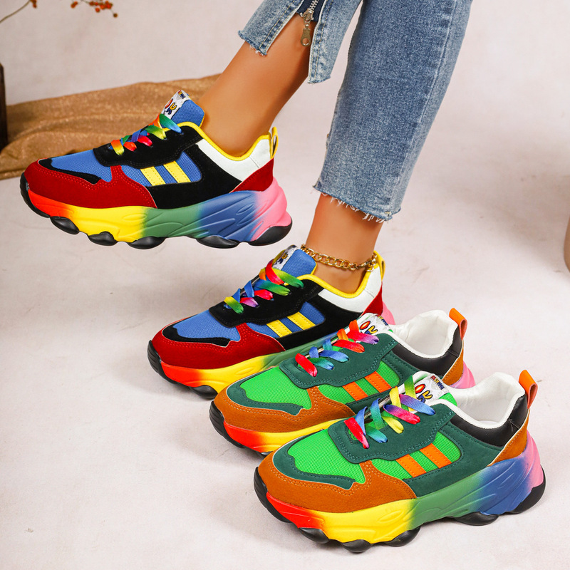 Spring and Autumn New Colorful Dad Shoes Hip-Hop Street Sports Color-Blocking Casual Personality Platform Rainbow Women's Shoes Large Size Spring and Autumn New Colorful Dad Shoes Hip-Hop Street Sports Color-Blocking Casual Personality Platform Rainbow Women's Shoes Large Size