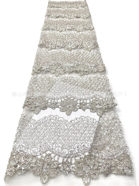 Nuevo estereoscópico 3D decalco manual cuentas tubo bordado tela de moda europea y americana vestido de boda vestido de cena tela