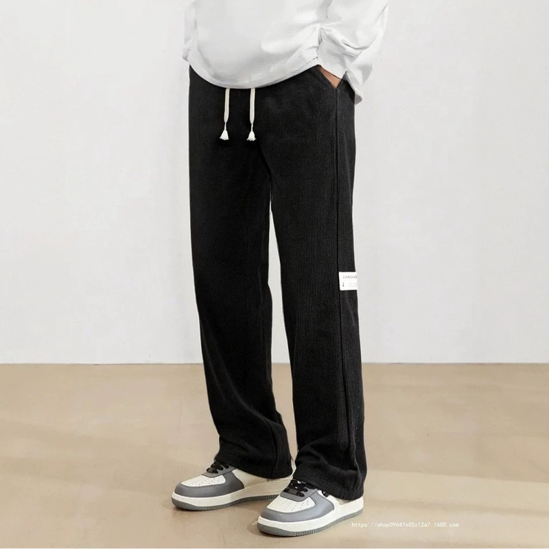 Cross-border European size men's corduroy straight-leg cargo pants, loose drawstring waist jogger pants, casual pants for men Cross-border European size men's corduroy straight-leg cargo pants, loose drawstring waist jogger pants, casual pants for men
