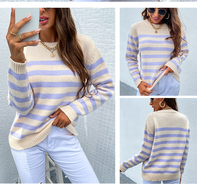 Hit Color Striped Pullover Sweater NSMMY83093