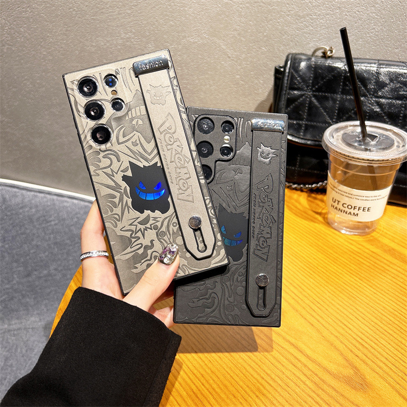 Suitable for Samsung S24Ultra Mobile Phone Case 23 Protective Cover Wristband Gengar S25Plus Laser Leather Pattern Cartoon S22