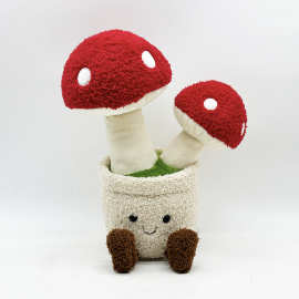 跨境新款mushroom plush 蘑菇盆栽创意玩偶女生桌面毛绒玩具礼物