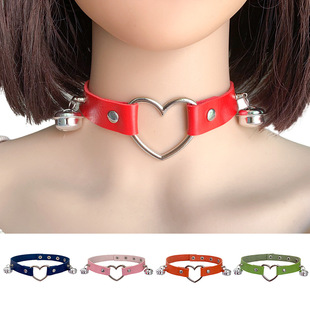 Europe and the United States cross-border new punk style peach heart collar bell clavicle chain neck chain personality PU leather necklace love neck ring