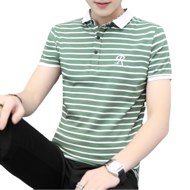 Camiseta de manga corta para hombre de verano Nueva camisa de polo de solapa a rayas Camisa de fondo casual coreana Top juvenil de moda