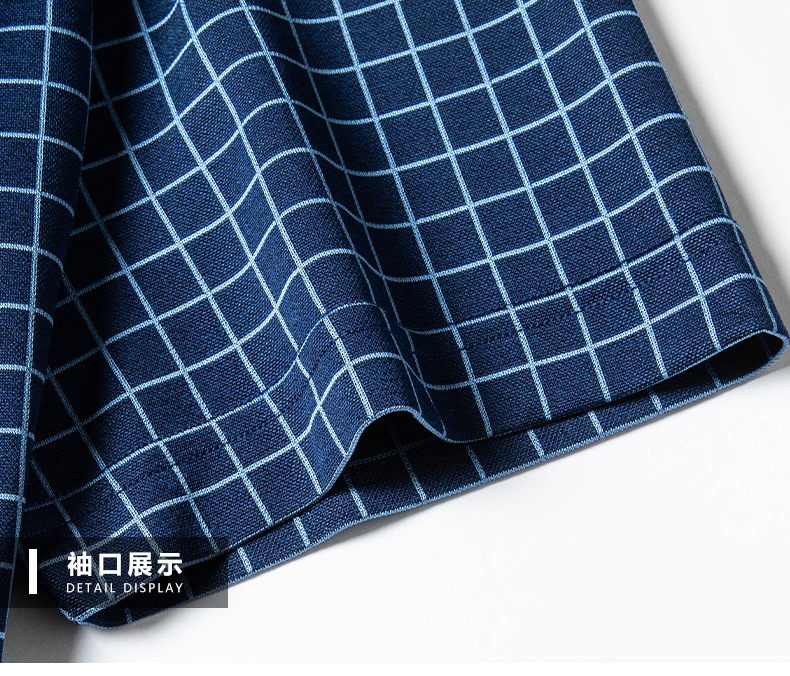 Áo sơ mi nam ngắn tay lụa tơ tằm kẻ sọc cao cấp — Caro xanh JS160160 chi tiết 17