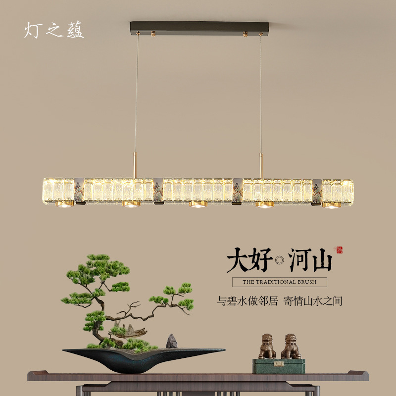 新しい中国風の LED レストランシャンデリア長方形禅モダンなミニマリストホテルのフロントデスクダイニングルームバーテーブルティールームランプ|undefined