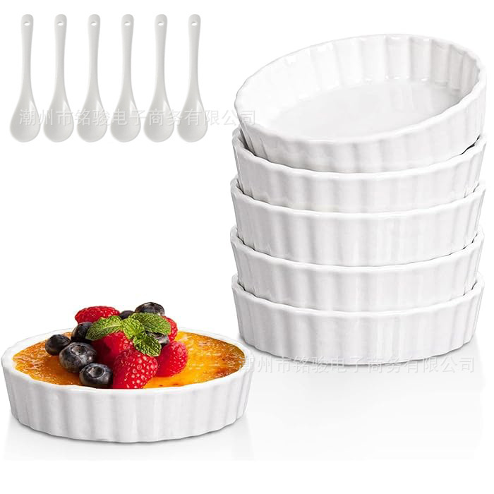 Ceramic Baking Pan Caramel Pudding Dish with Spoon Dessert Baking Easy to Clean Dinner Plate Amazon Tableware Birthday Gift Porcelain