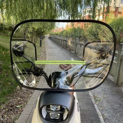 Electric Motorcycle Waterproof Windshield Sun Protection Riding Spring and Summer Windproof Rain Shield Battery Car Windproof All Seasons (Motorcycle front windshield) - black-with-buttons-upper-windshield-without-cover