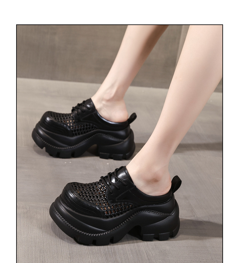 Giày sneaker nữ đế dày tăng chiều cao, mũi trùm hở thoáng khí, form chunky — màu đen, màu trắng ngà chi tiết 12